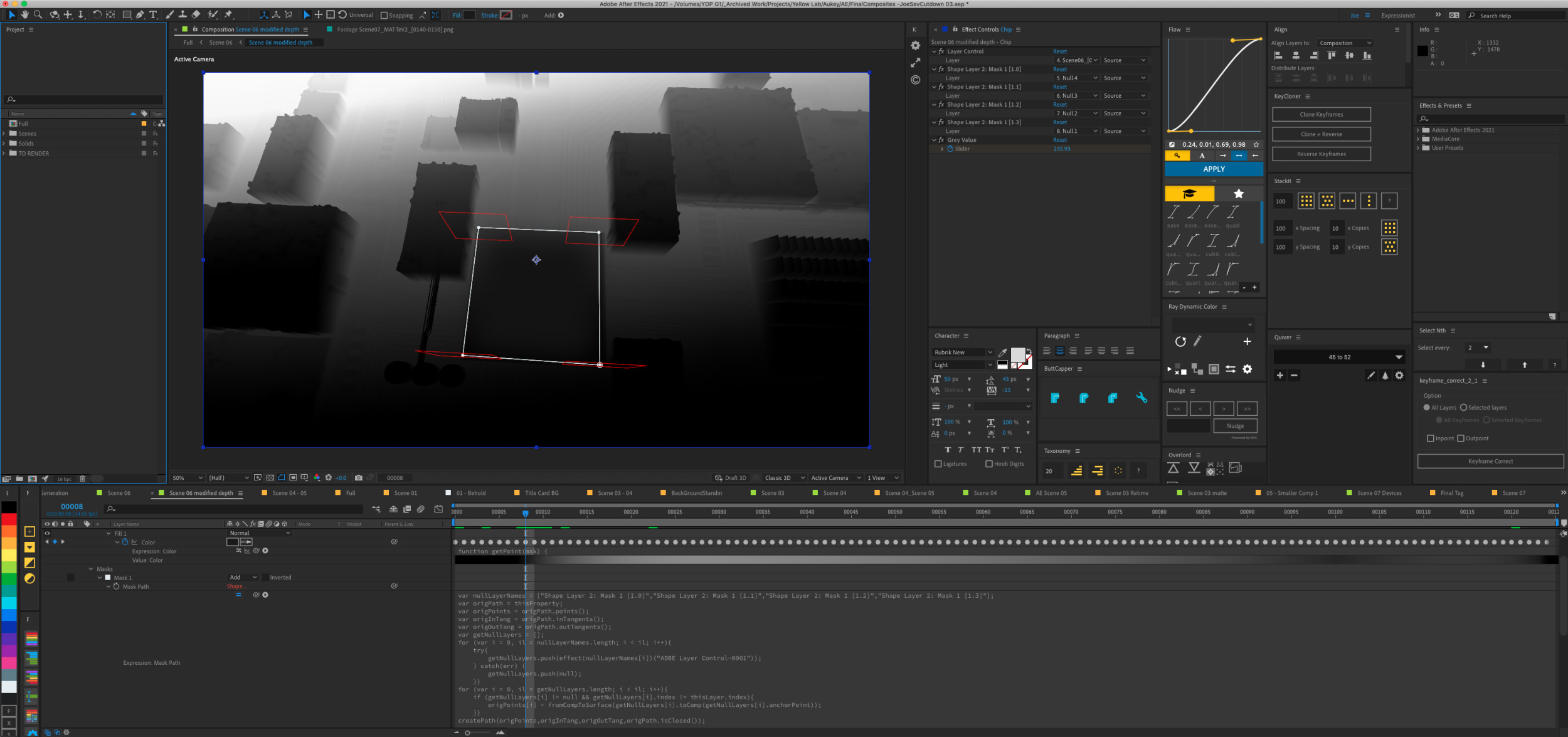 An After Effects screenshot showing the rig used to keep the logo in focus