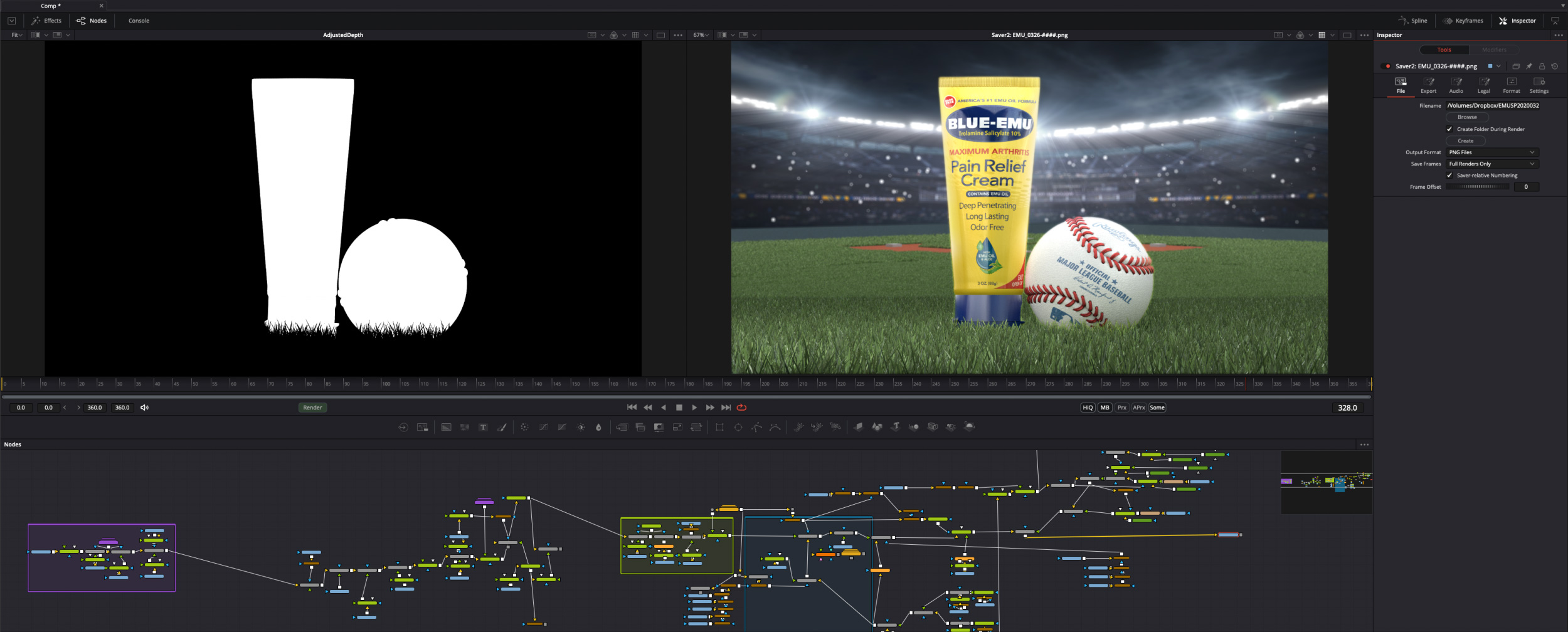 A screengrab of the node tree in Blackmagic Fusion showing the composite