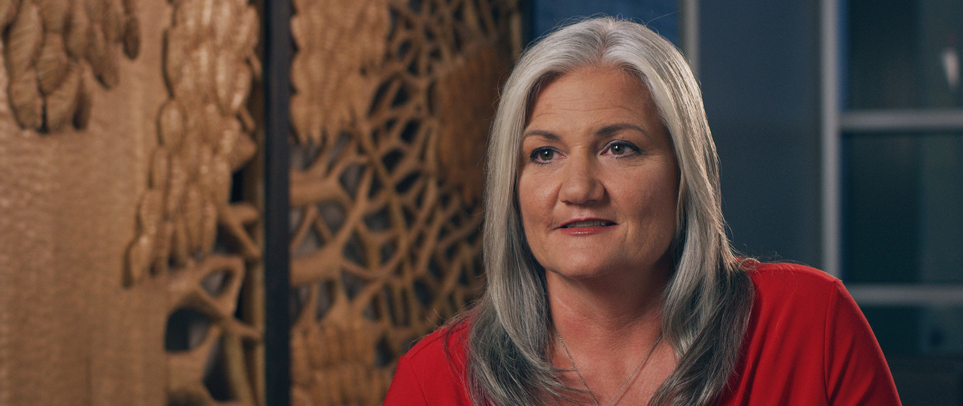 Gretchen Fowler giving an interview at LifeLink headquarters in Tampa, Florida.