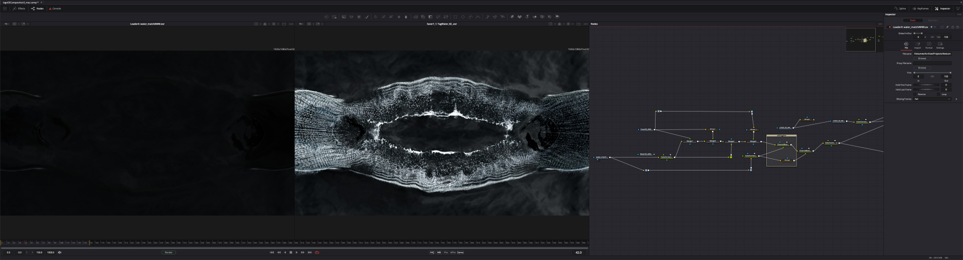 Node tree in Blackmagic Fusion used in the final composite